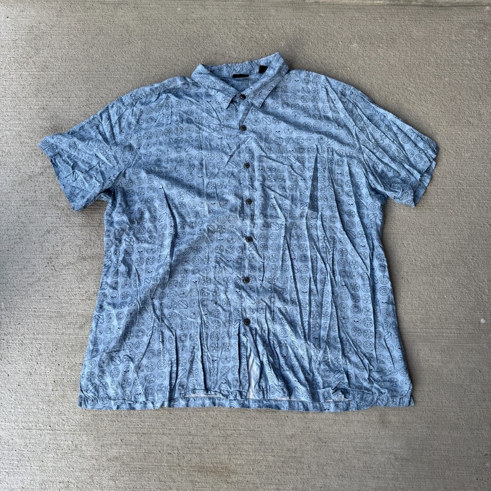 Harley-Davidson Mens Shirt Blue Wheel Skull Print Short Sleeve Button-Up 3XL